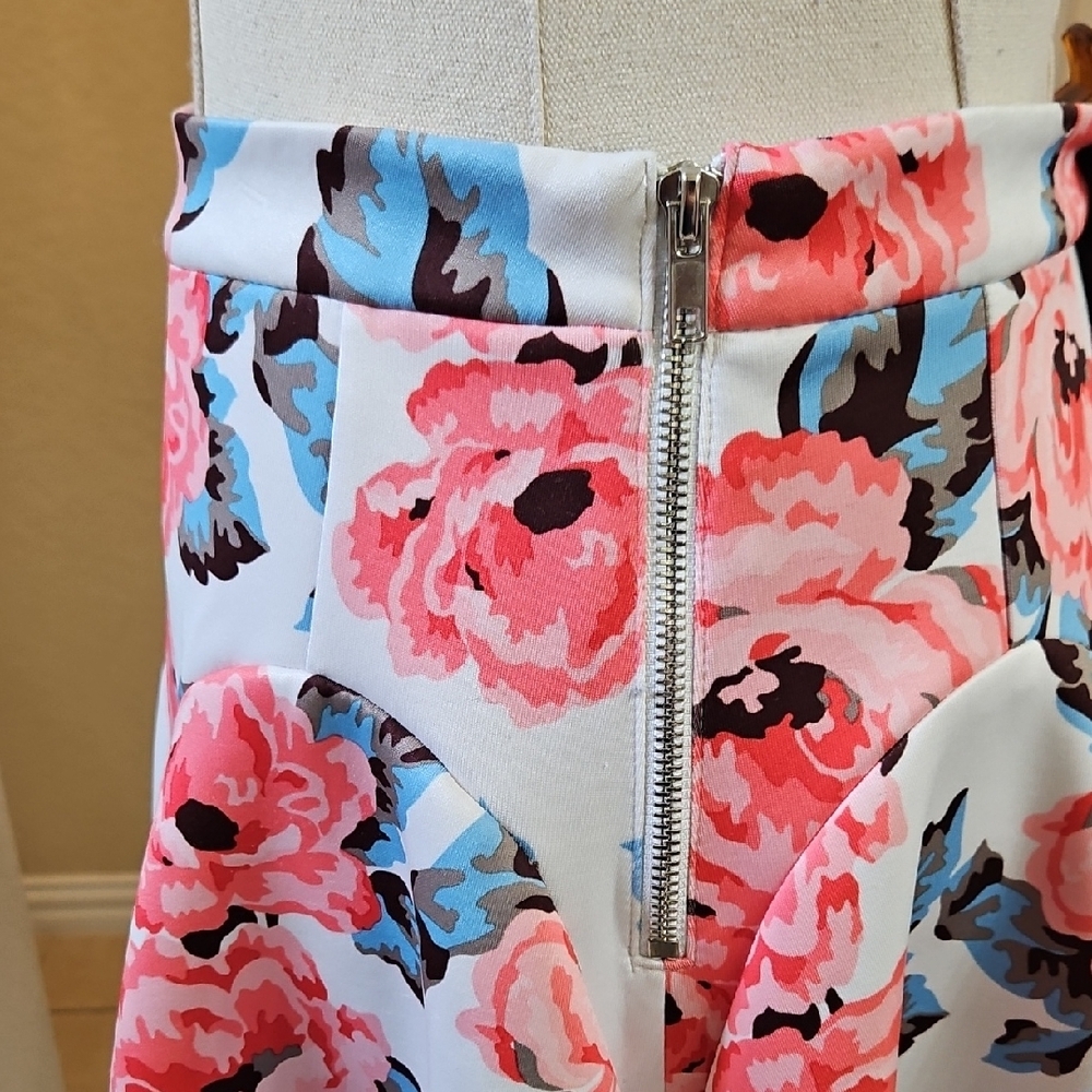 INC International Concepts Pink and Blue Floral Skater Above Knee A-Line Skirt - Picture 6 of 7